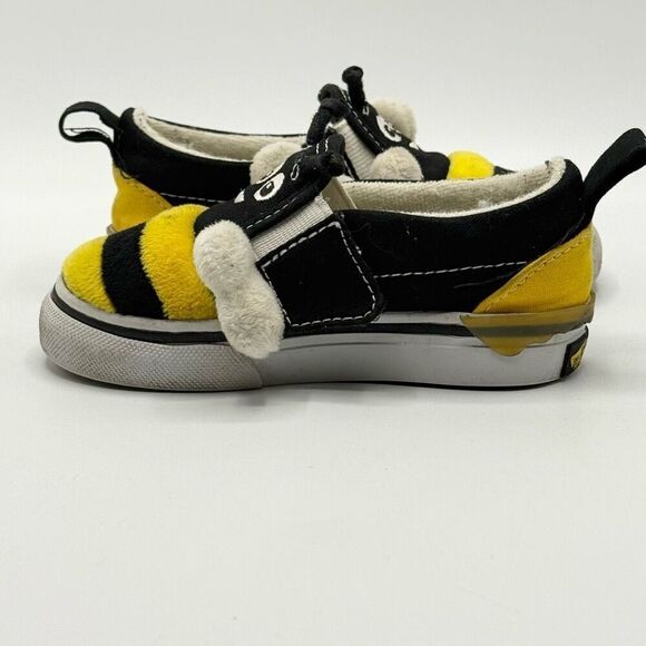 Vans Bee Kind Aplix Slip-On Yellow Black Canvas Sneakers - Toddler US 6 - Picture 5 of 10